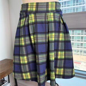 ASOS Blue and Yellow-Green Plaid Skater Skirt
